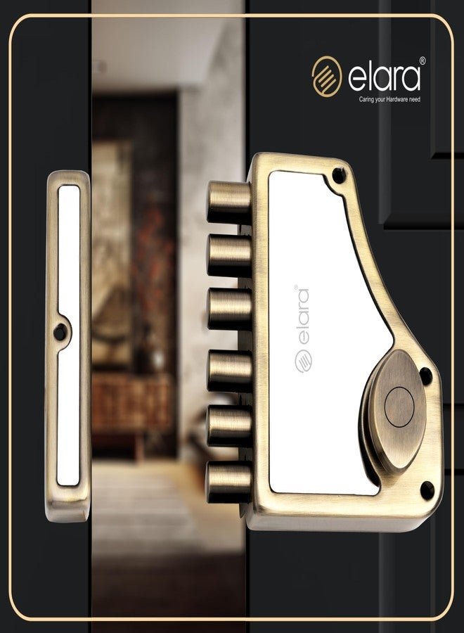 إلارا قفل باب Elara Deadbolt Hexabolt 1CK، قفل حافة، مزلاج للمنزل، أقفال أبواب للباب الرئيسي مع 4 مفاتيح نحاسية قابلة للعكس (عتيق، EDL-01، Hexabolt، مفتاح فائق) - Image 3